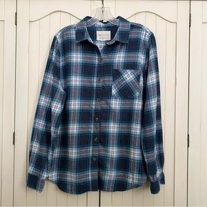 Aeropostale Boyfriend Fit Flannel Shirt Blue Plaid Long Sleeve Size Large
